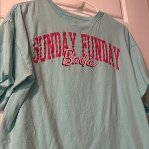 Barbie women’s Sunday funday Aqua and Pink Graphic Tee